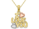 10K Yellow and Rose Gold  - I Love You - Pendant Necklace Charm with Chain